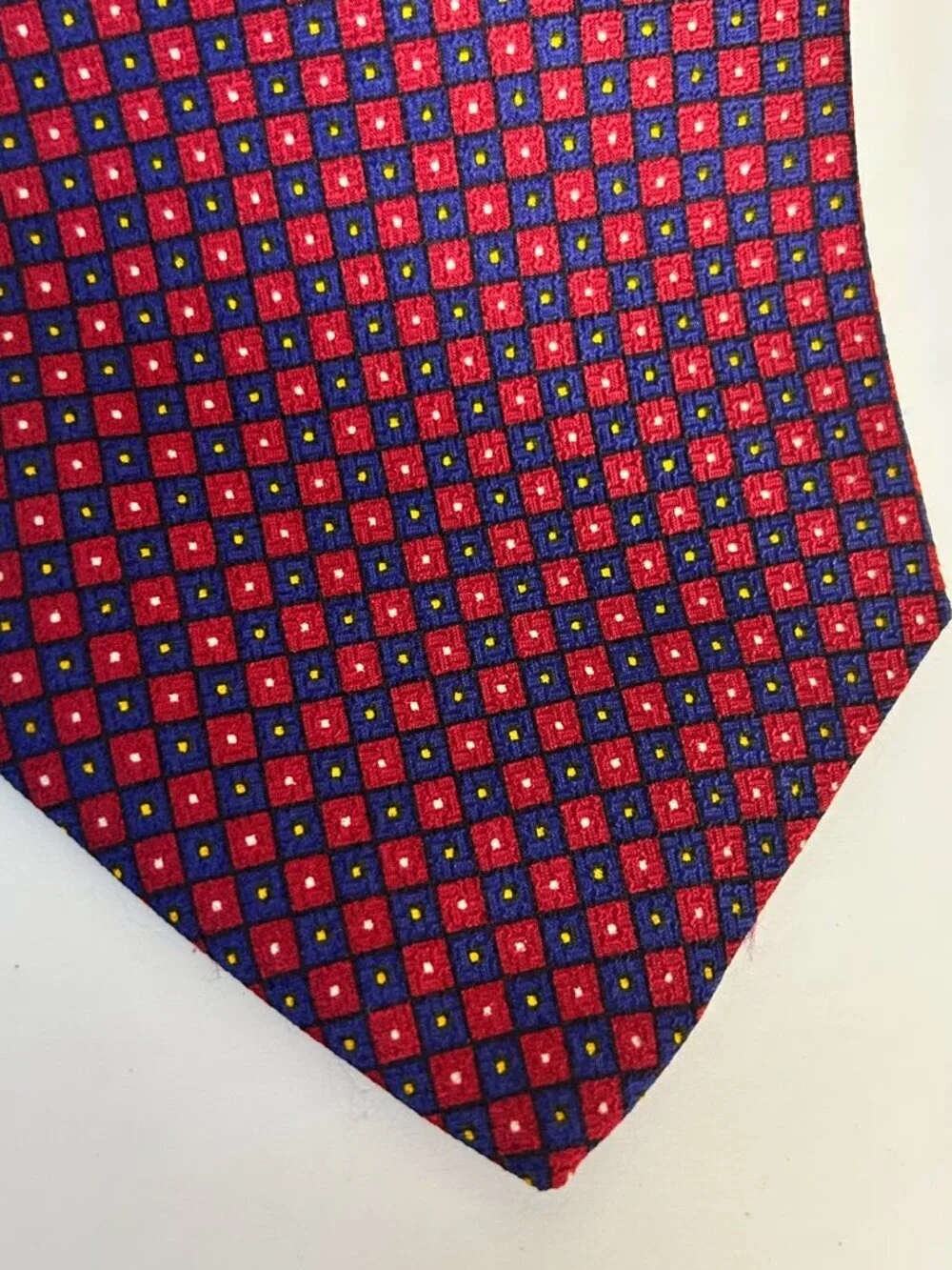 Lauren Ralph Lauren Silk Tie Hand Finished Red Blue Square
